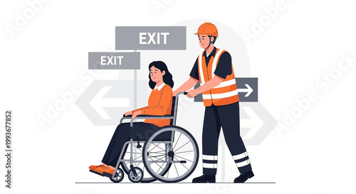 Emergency evacuation of a disabled person in a wheelchair by a rescuer