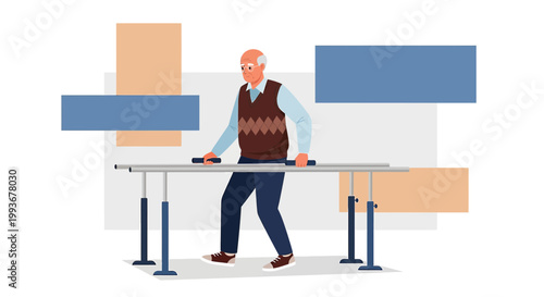 Elderly Man Practicing Balance and Mobility on Parallel Bars in Physical Therapy