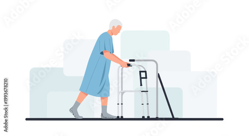 Elderly person with walker, rehabilitation, physical therapy, healthcare, senior mobility