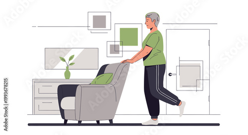 Elderly Person Doing Leg Exercise with Chair Support for Balance and Strength