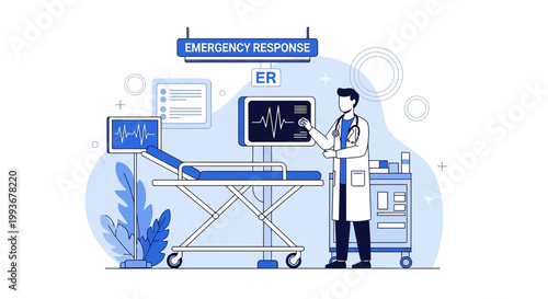 Doctor in ER with Medical Equipment and Patient Gurney - Emergency Response Concept