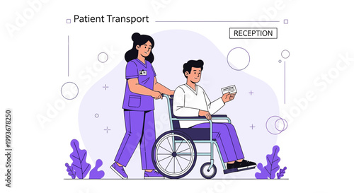 Nurse Pushing Patient in Wheelchair for Hospital Transport and Reception