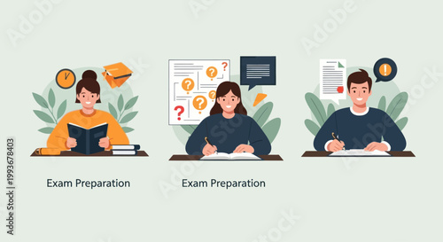 Students Preparing for Exams: Studying, Writing, and Learning Concepts
