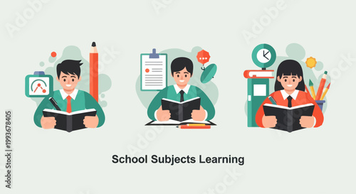 Students Reading Books, Studying School Subjects, Learning and Education Concept Flat Illustration