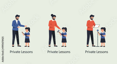 Male Teacher Instructing Young Girl in Private Lessons - Music, Art, Public Speaking