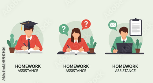 Students doing homework and seeking assistance online and with books