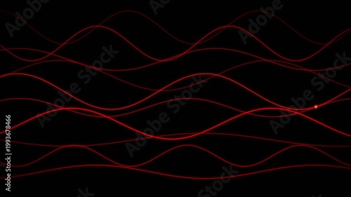 Data stream wave oscillation: red signal lines flowing on dark background, dynamic frequency pulse animation for tech and science overlay