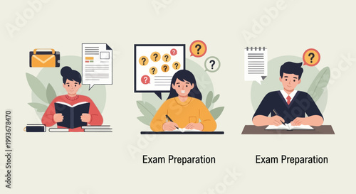 Students preparing for exams, studying and answering questions, educational concept