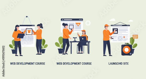 Web Development Course & Launching Site Illustration Set