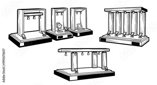 Hand drawn jewelry display racks collection for retail store design