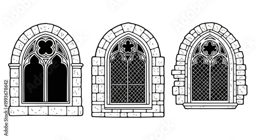 Gothic windows with stone arch design elements for architectural inspiration