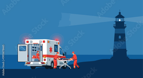 Emergency Ambulance Arrives at Lighthouse for Patient Transport