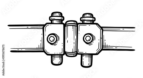 Hand-drawn mechanical fastener illustration with detailed nuts and bolts