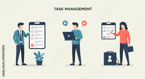 Teamwork and Task Management Concept with People Planning and Organizing Work