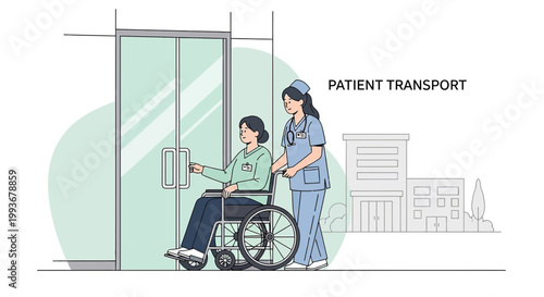 Nurse Pushing Patient in Wheelchair Through Hospital Doors