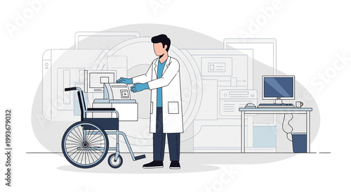 Doctor with Wheelchair in Medical Lab, Healthcare Technology and Research