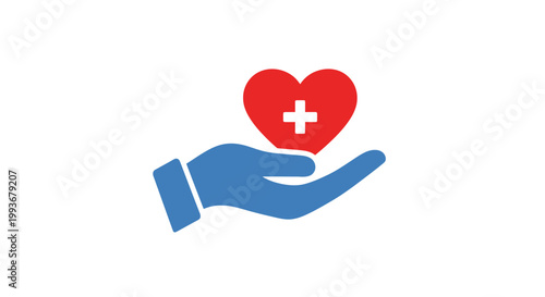 Hand holding red heart with cross.