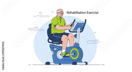 Elderly Man Exercising on Stationary Bike for Rehabilitation