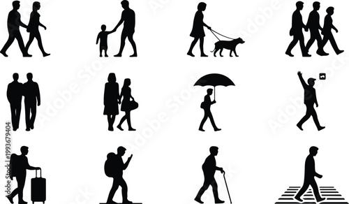 Walking Silhouette Icon Collection Set