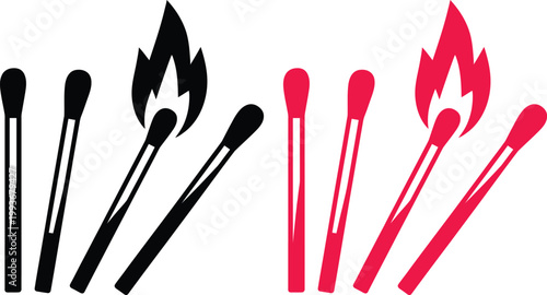 Contrasting colored matches with one lit from each set