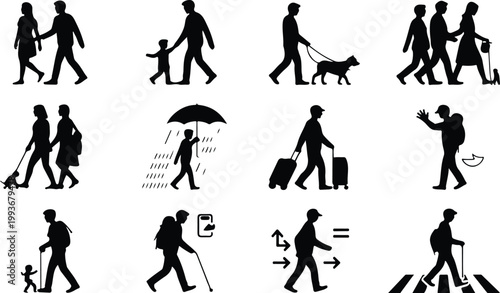 Walking Silhouette Icon Collection Set