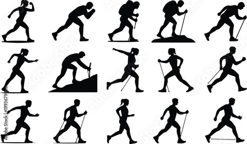 Walking Silhouette Icon Collection Set