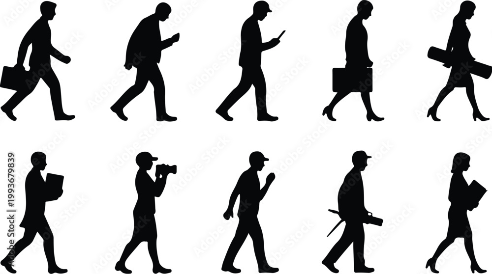 Fototapeta premium Walking Silhouette Icon Collection Set