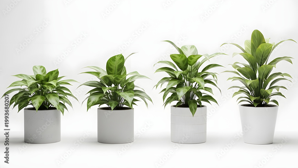 Fototapeta premium Green potted houseplant with fresh green leaves on white background