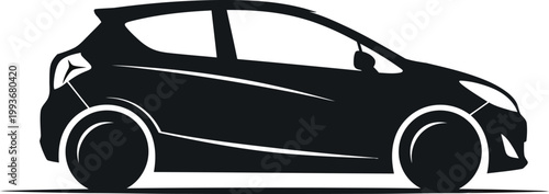 A silhouette of a modern hatchback car with a sleek design, emphasizing its automotive form and a stylish, compact profile