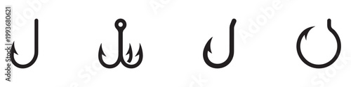 Fishing hook icon. Fishing hook icon set black silhouette collection for angling and tackle design. Vector illustration. EPS 10	
