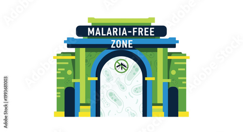 Modern archway entrance graphic representing a designated malaria free zone for public health isolated on white background