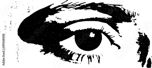 Radiant closeup eye high contrast black and white ink illustration for background and poster design