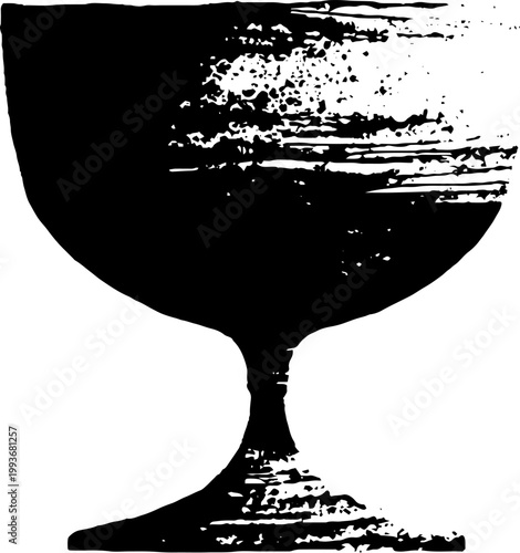 High-contrast black ink ritual chalice art with bold brush textures for occult poster and distressed background design