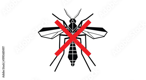 Stylized mosquito icon with red prohibition sign vector illustration for disease control awareness isolated on white background