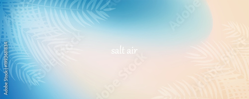 Abstract seaside. Ocean landscape vector texture. Aesthetic blue and beige gradient background. Blurred sea wave pattern. Sun, clouds, rays. Ocean breeze wide banner