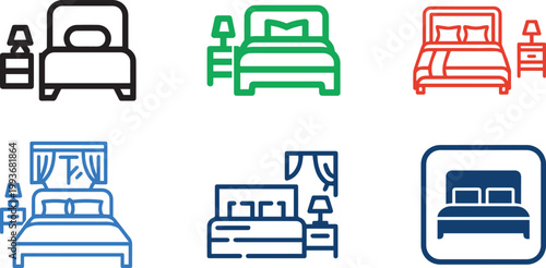 modern Home Bedroom Furniture Icon set