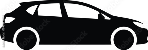 A simple black silhouette of a modern hatchback car on a white background, perfect for vehicle-related graphics
