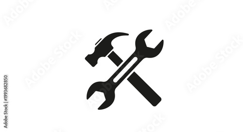Crossed hammer and adjustable wrench.