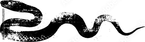 High contrast black ink snake illustration in grunge brush style with textured scales for tattoo design poster background and decorative artwork