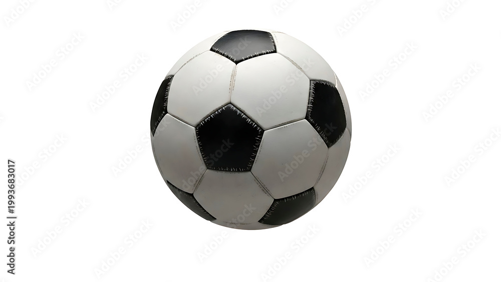 Fototapeta premium IA generated soccer ball isolated on white background. Classic black and white football for sports game, championship and athletic competition. Professional equipment 3D render illustration.