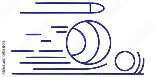 Speeding tennis ball line icon set with motion lines and movement effects on transparent background.