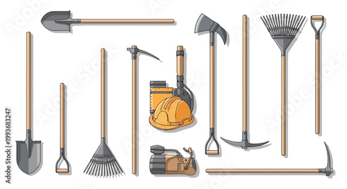 Collection of gardening and landscaping hand tools isolated on white background vector set isolated on white background