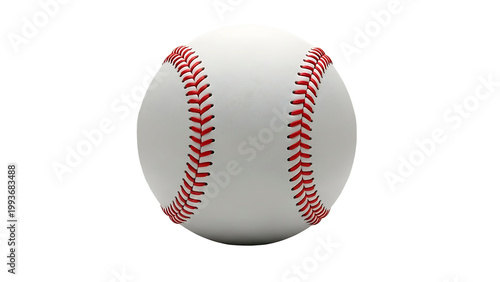 IA generated baseball ball isolated on white background. Professional leather ball with red stitching for sports game, league tournament and athletic design. Realistic 3D render, high quality.