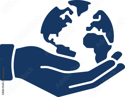 Unique globe on hand icon silhouette