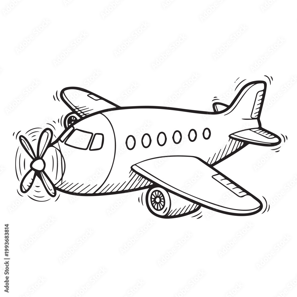 Naklejka premium Cartoon Propeller Aircraft Illustration for Travel and Transport Theme.