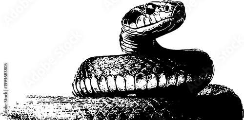 Statue serpent black white ink illustration high contrast classical sculpture motif for stencil poster background and graphic design