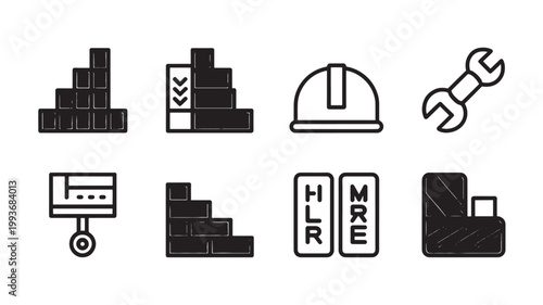 Building Materials and Construction Icon Pack - Professional Linear Vector Symbols for Real Estate, Masonry, and Urban Planning