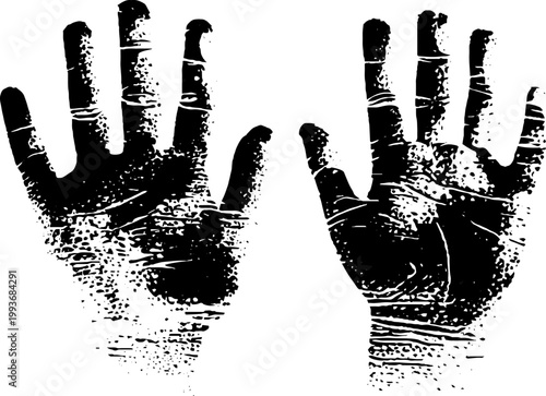 Witch palms detailed palmistry hands high contrast black and white ink traced palms for occult background and line art design