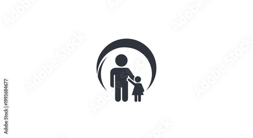 Black silhouette of adult and child.