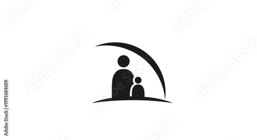 Black silhouette of adult and child.